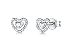 Load image into Gallery viewer, Sterling Silver Plain Open Heart Stud Earrings With A Woven Heart Surround Finish - JOOLS By Jenny Brown
