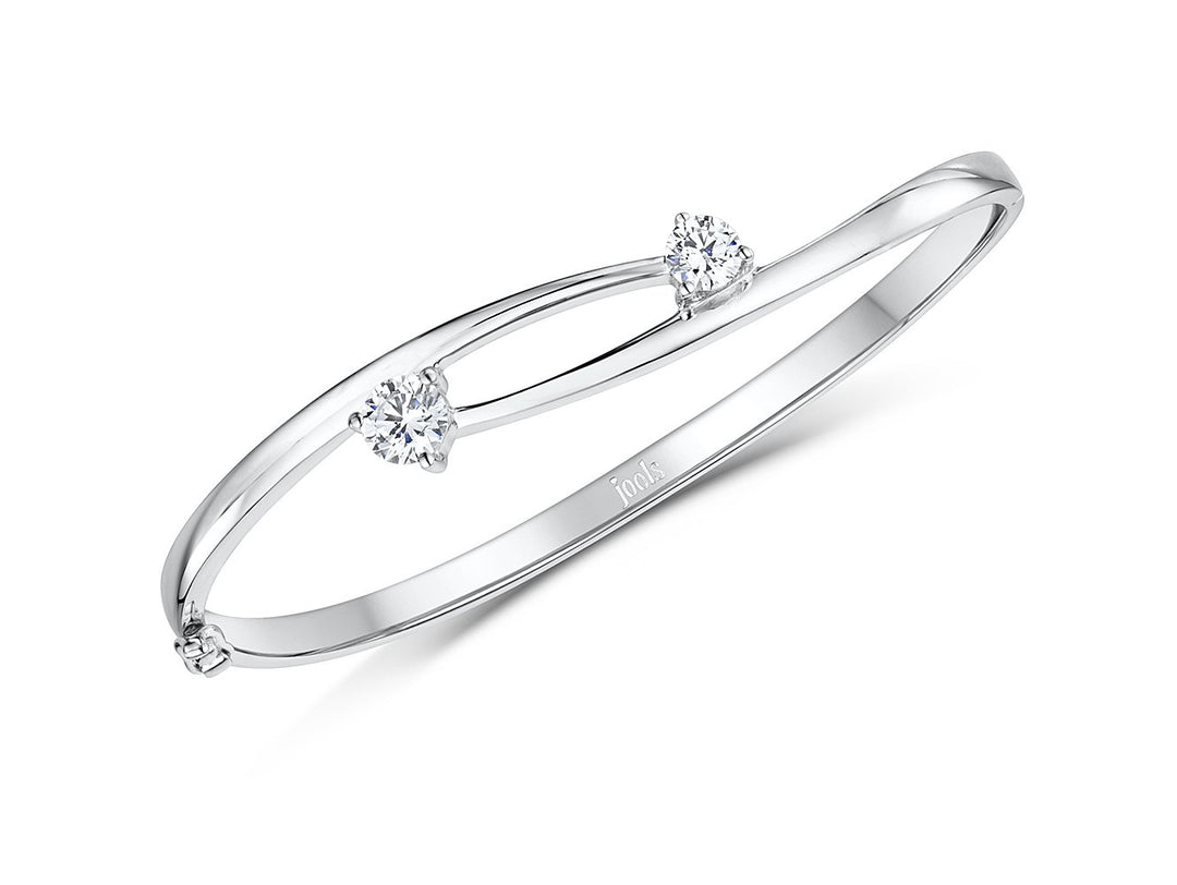 Sterling Silver Open Wishbone Bangle  With A Two Offset  Cubic Zirconia Stones- JOOLS By Jenny Brown