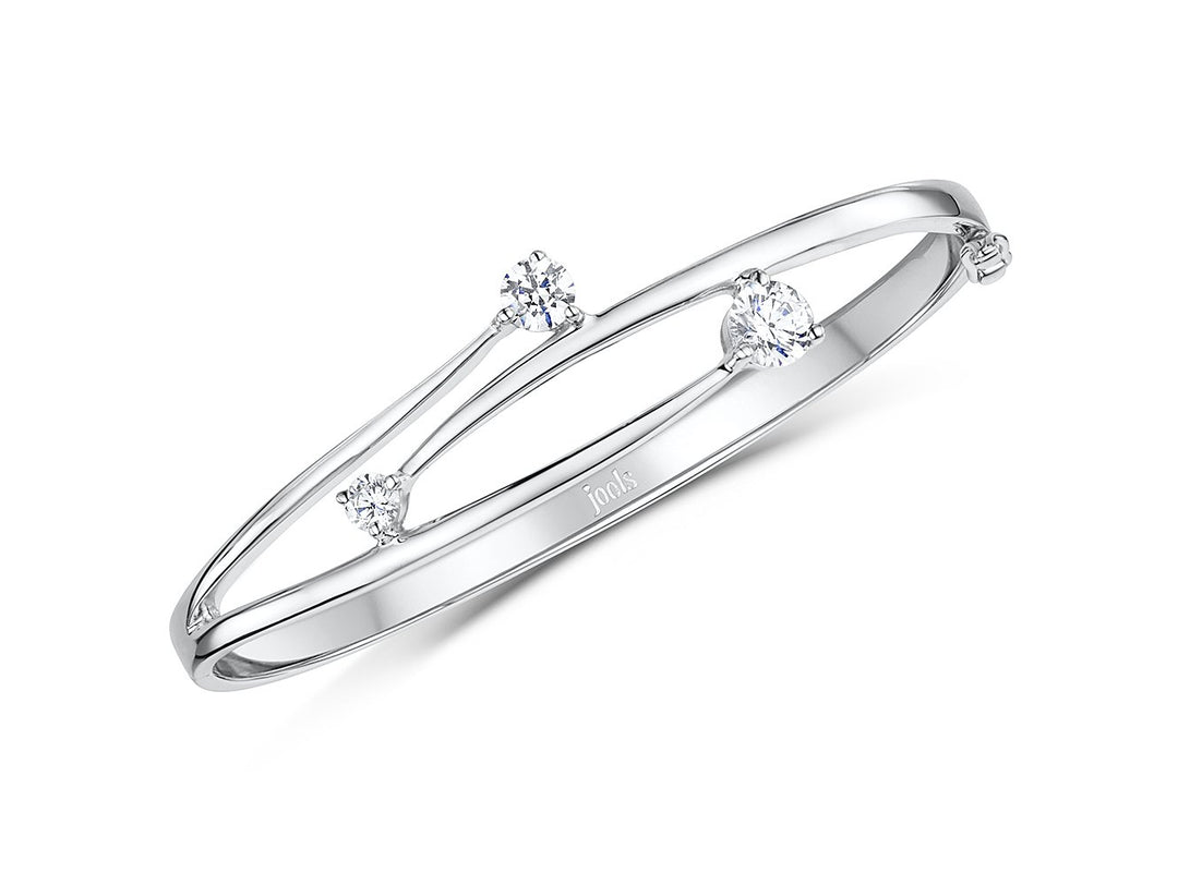Sterling Silver Three Graduated Bangle With Cubic Zirconia Stones- JOOLS By Jenny Brown