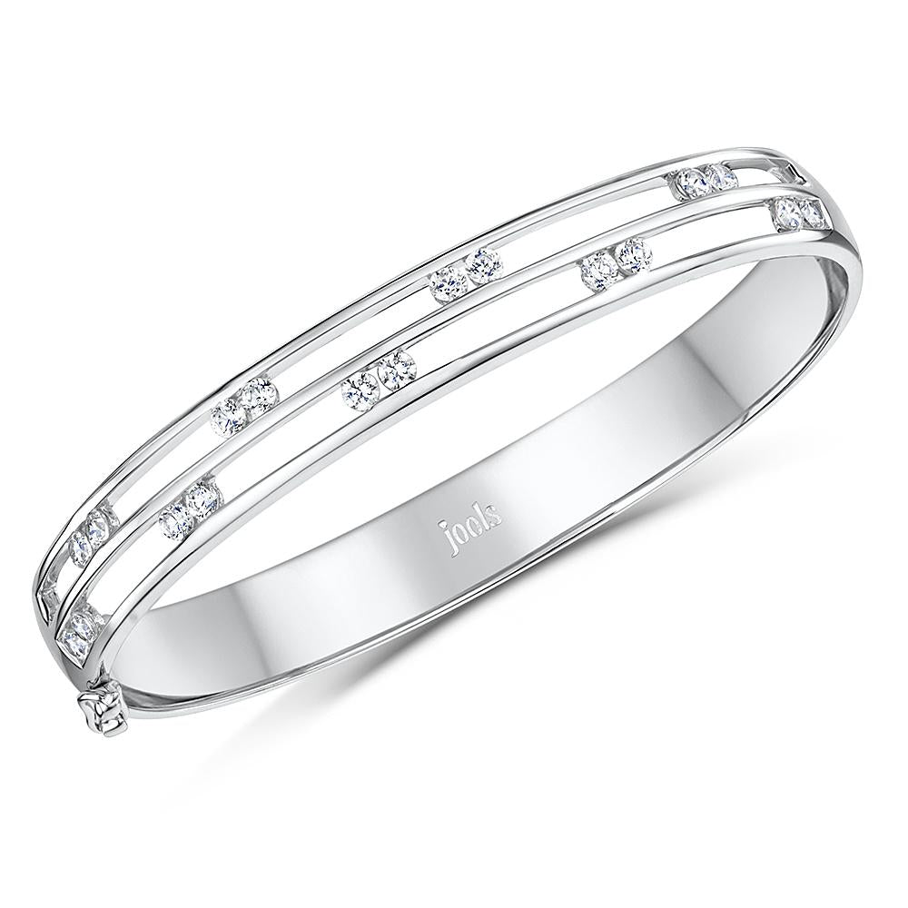 Sterling Silver Split Row Bangle Set With Pairs of Cubic Zirconia StonesBracelets - JOOLS By Jenny Brown