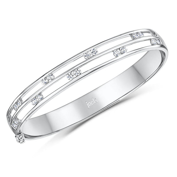 Sterling Silver Split Row Bangle Set With Pairs of Cubic Zirconia StonesBracelets - JOOLS By Jenny Brown