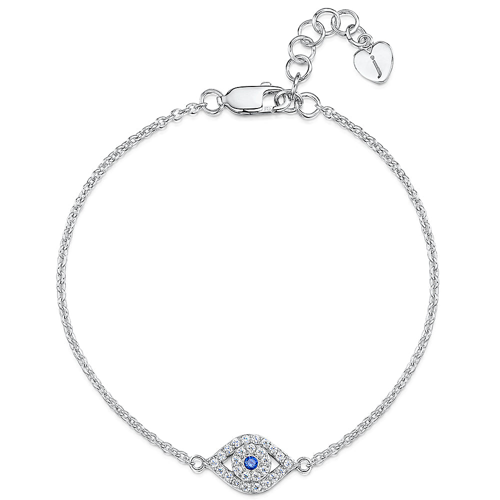 Sterling Silver and Cubic Zirconia Evil Eye Bracelet With A Blue Stone Centre- JOOLS by Jenny Brown