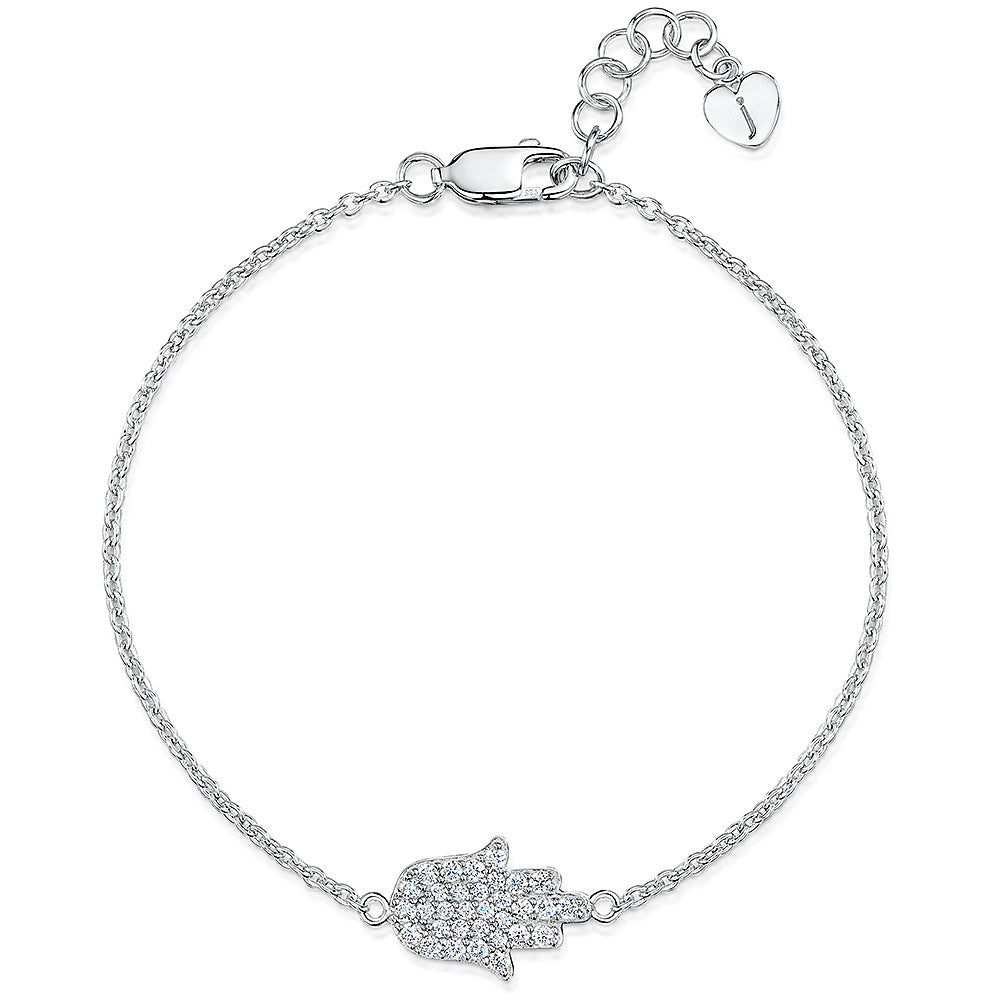 Sterling Silver and Cubic Zirconia Hamsa Hand  Bracelet-JOOLS by Jenny Brown