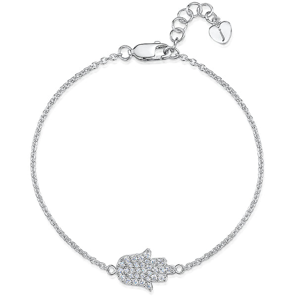 Sterling Silver and Cubic Zirconia Hamsa Hand  Bracelet-JOOLS by Jenny Brown