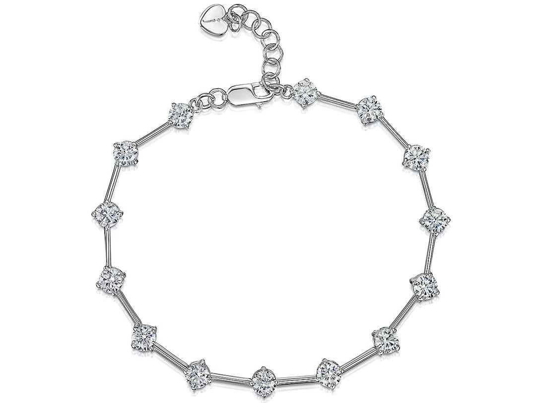 Sterling Silver Bracelet Featuring Silver Bars With 14 Brilliant Cut CZ Stones - JOOLS By Jenny Brown