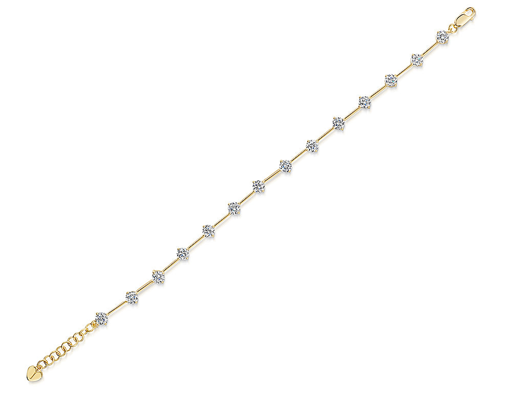 Sterling Silver Yellow Gold Plated Line Bracelet 14 Brilliant Cut Cubic Zirconia Stones-JOOLS by Jenny Brown
