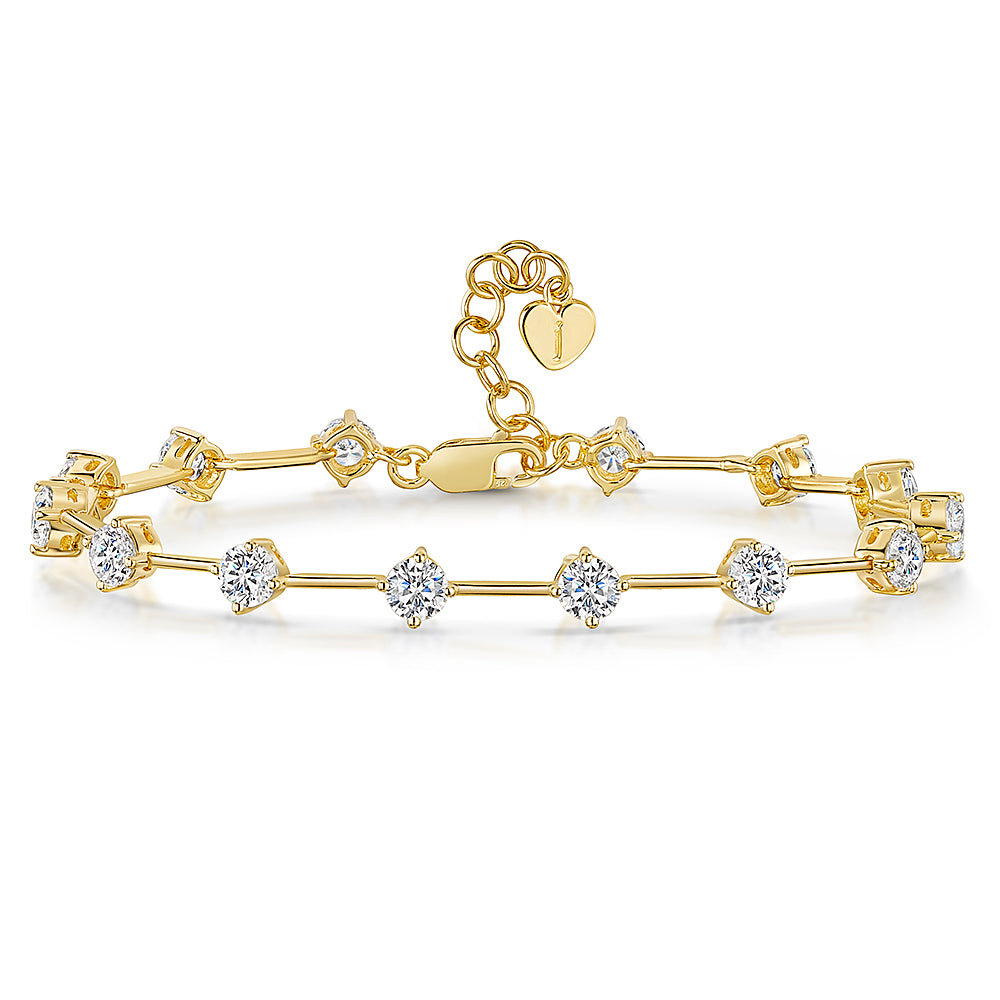Sterling Silver Yellow Gold Plated Line Bracelet 14 Brilliant Cut Cubic Zirconia Stones-JOOLS by Jenny Brown