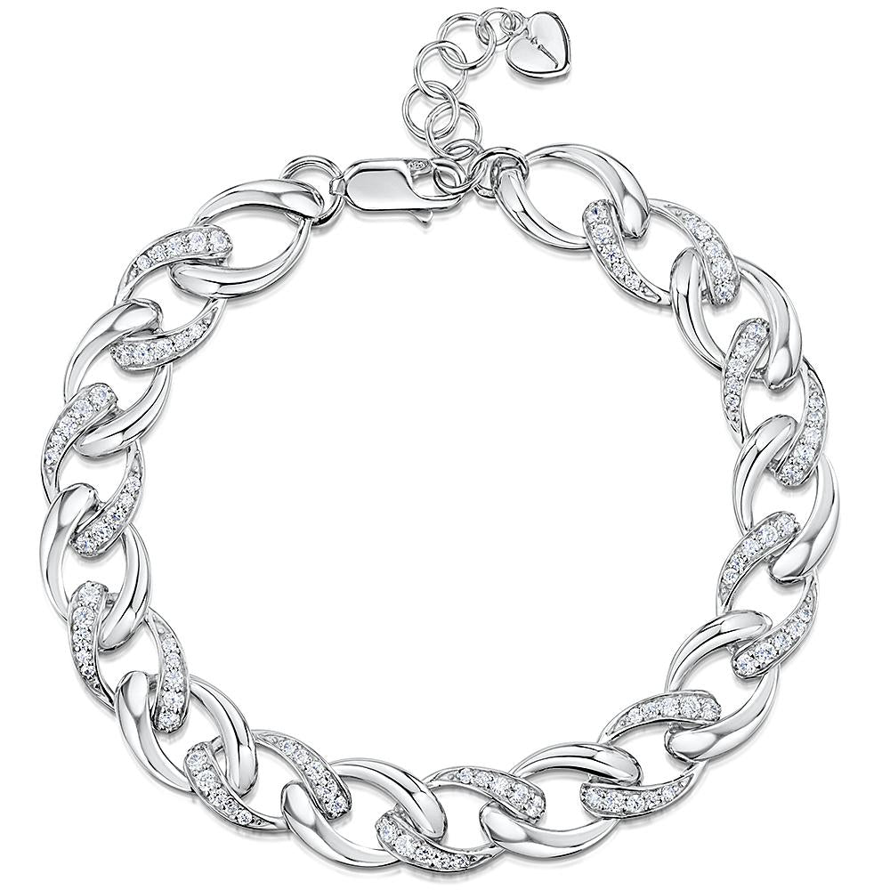 Sterling Silver Twisted Link Bracelet With Alternate Cubic Zirconia Set LinksBracelets - JOOLS By Jenny Brown