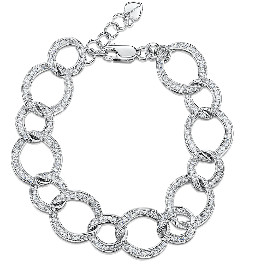 Sterling Silver And Cubic Zirconia Encrusted Circle Link Bracelet JOOLS by Jenny Brown