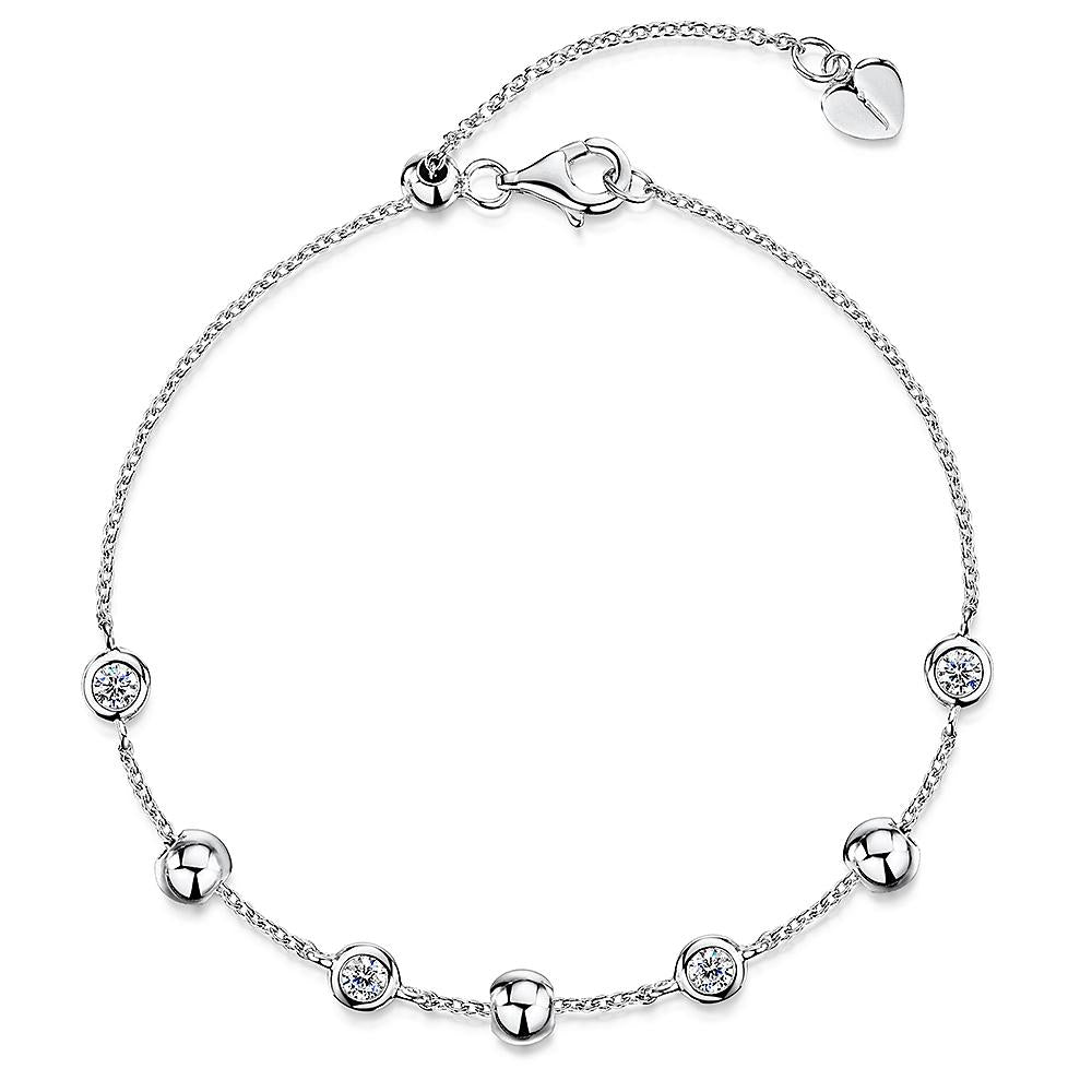 Sterling Silver Bead Bracelet Set With Silver Ball and Cubic Zirconia Rub Set Stone Bracelet- JOOLS By Jenny Brown