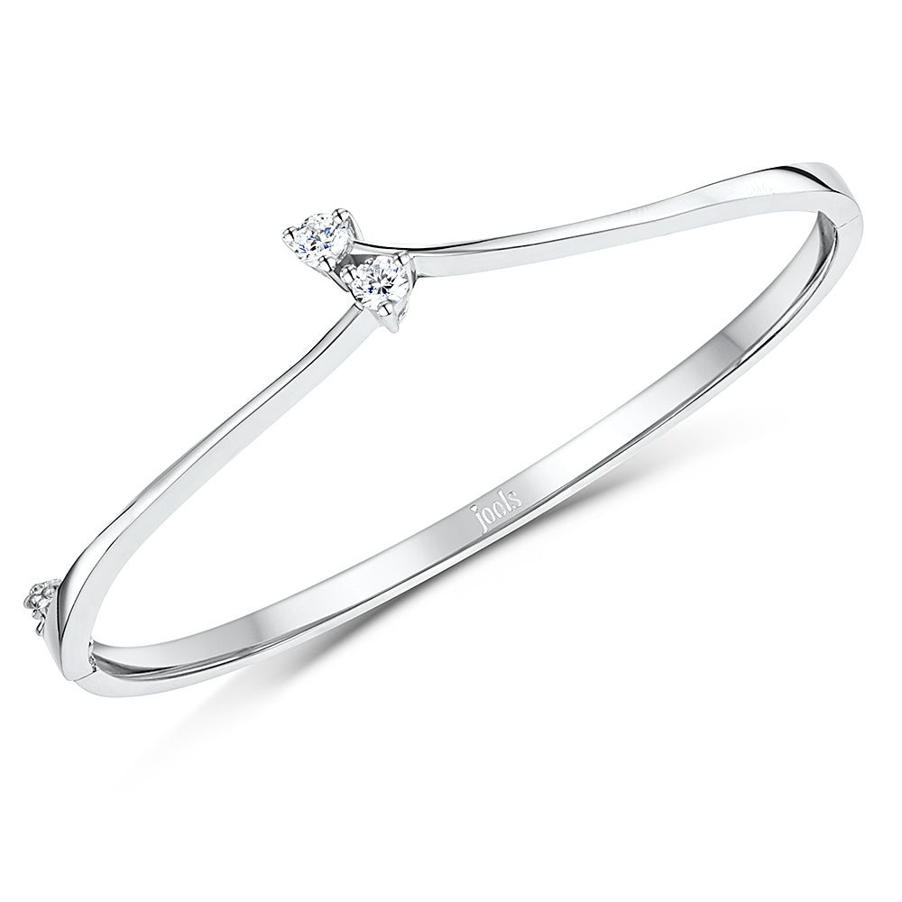 Sterling Silver And Double Crossover Cubic Zirconia Bangle JOOLS by Jenny Brown