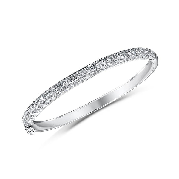 Sterling Silver Bangle Half  Pave Set Eternity Style Set With Cubic Zirconia StonesBracelets - JOOLS By Jenny Brown