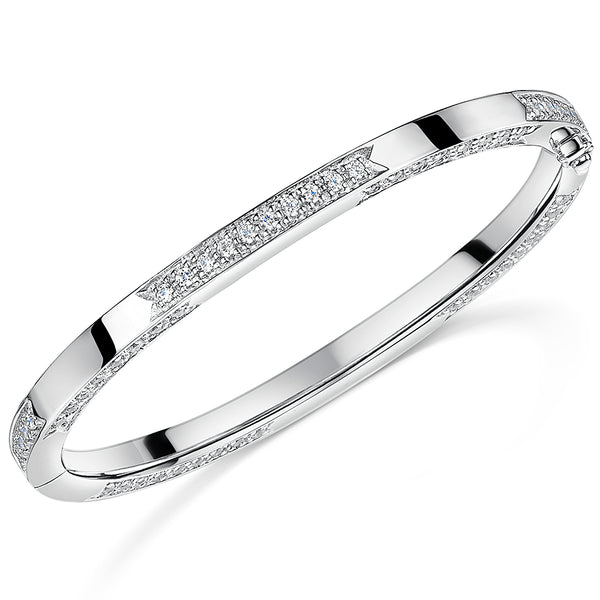 Sterling Silver Half Pave Set Cubic Zirconia Bangle- JOOLS by Jenny Brown