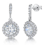 Load image into Gallery viewer, Sterling Silver Halo Drop Stud  Earrings Featuring A Brilliant Cut Round 3.87 Carat  Cubic Zirconia And Stone Surround - JOOLS By Jenny Brown
