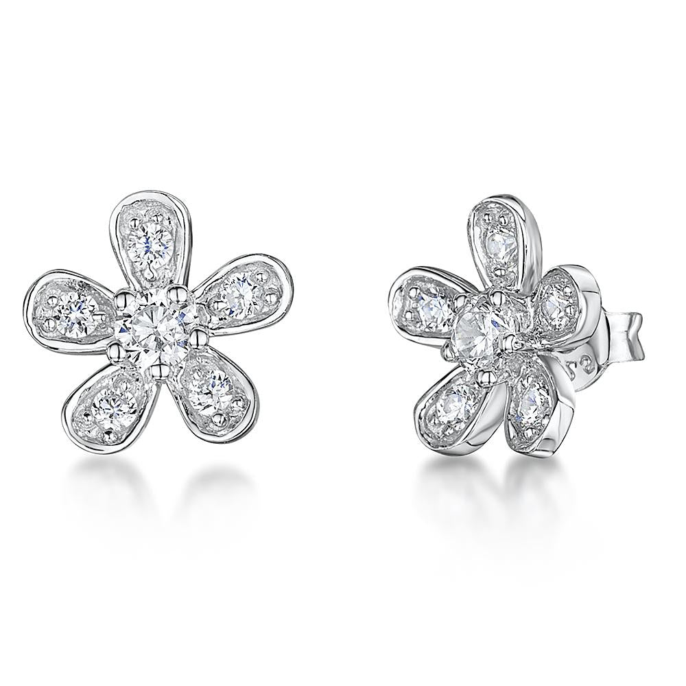 Sterling Silver Flower Stud Earring Set With Cubic Zirconia Petals and Centre Stone - JOOLS By Jenny Brown