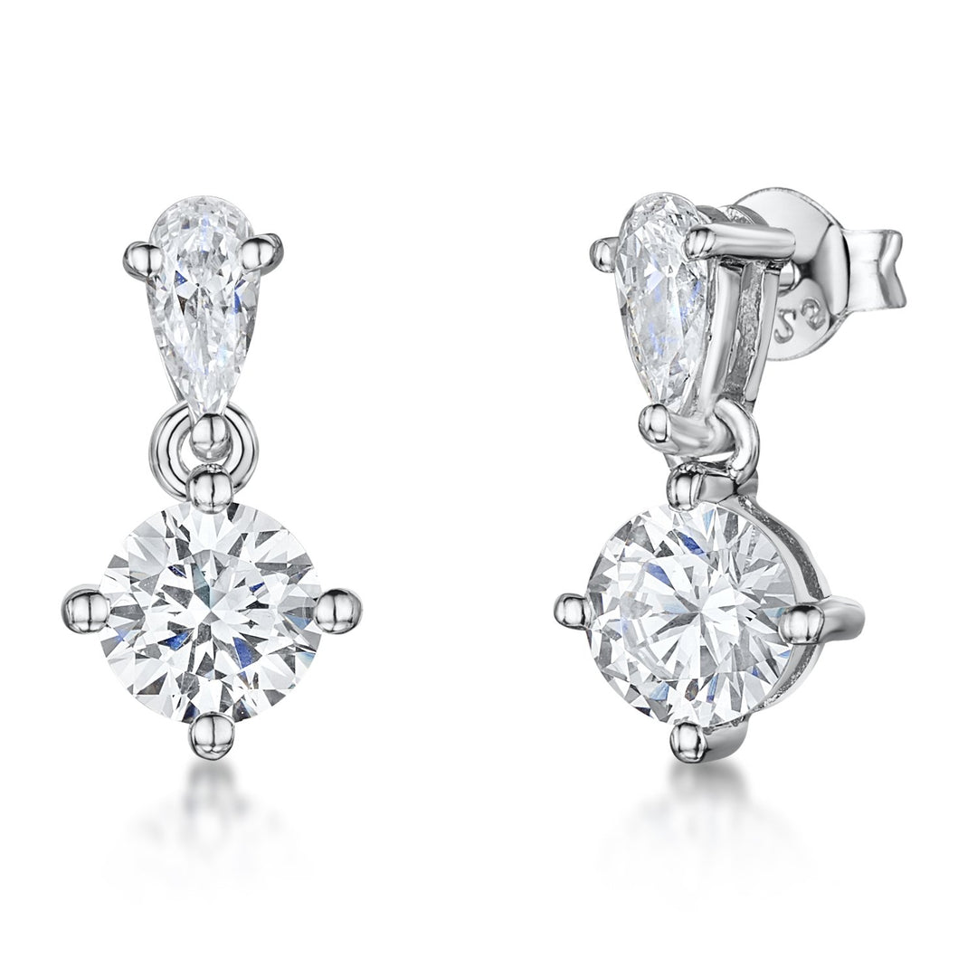 Sterling Silver Drop Earrings- Featuring a Single CZ On Tear Drop CZ Set Bale - JOOLS By Jenny Brown