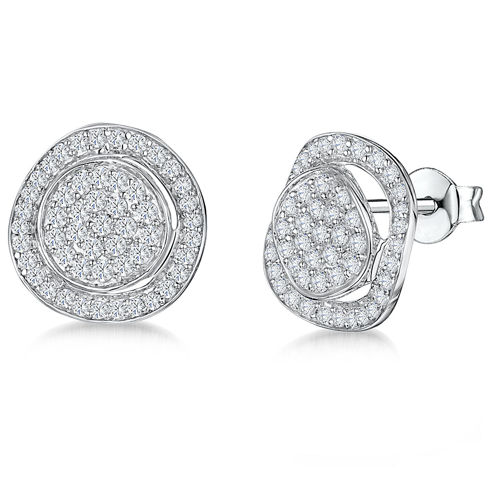 Sterling Silver Curved Pave Set Earrings