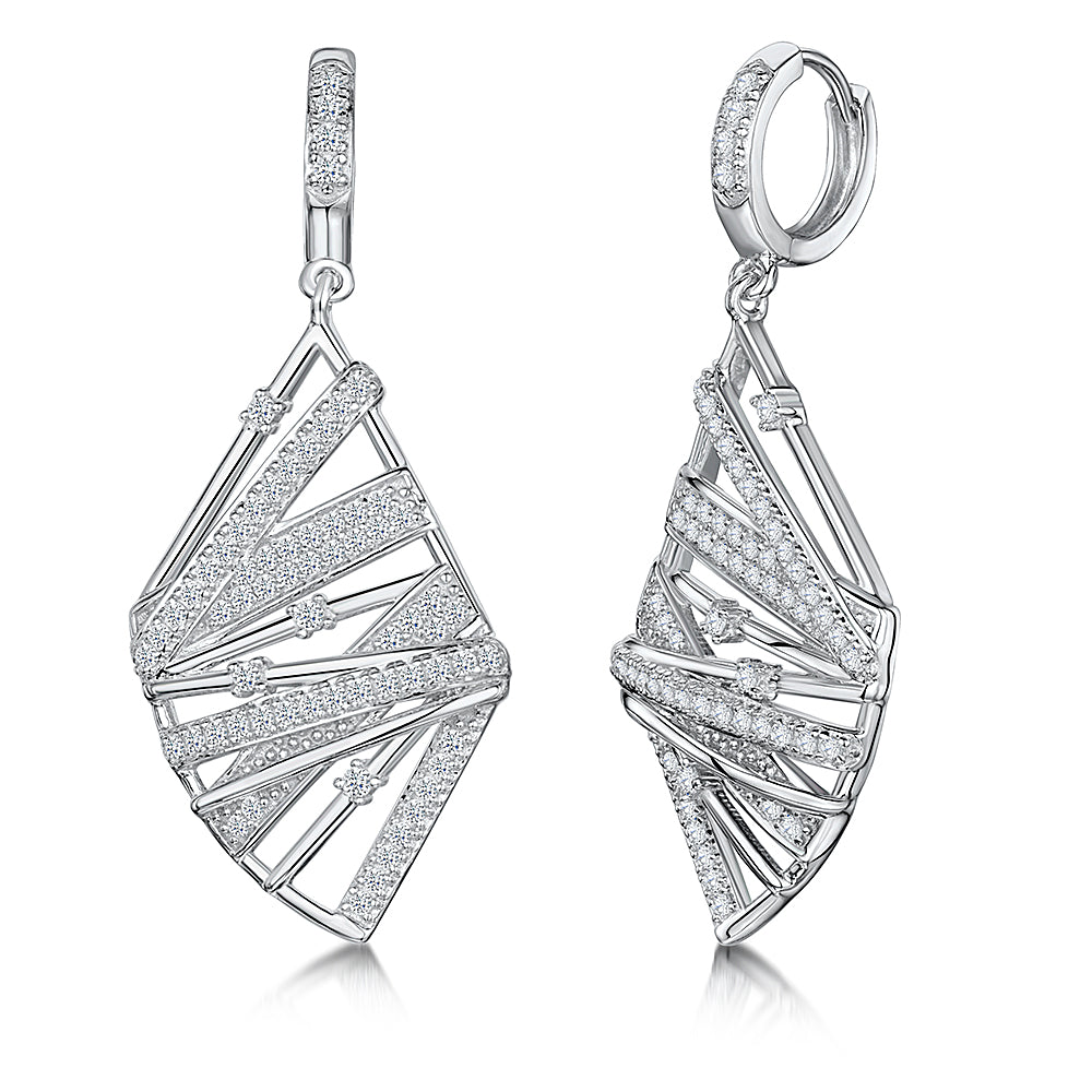 Sterling Silver Drop Earrings With An Elaborate Lattice Style Drop Encrusted With Cubic Zirconias -JOOLS by Jenny Brown