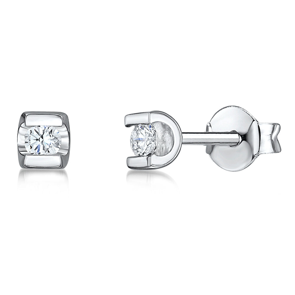 Sterling Silver Stud Earrings With Tension Set Cubic Zirconia JOOLS by Jenny Brown
