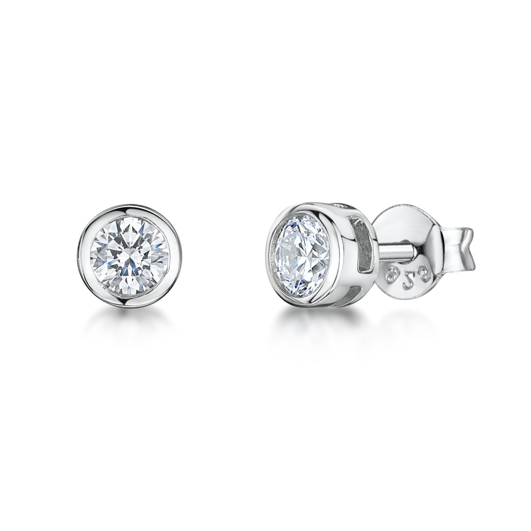 Sterling Silver Rub Over Solitaire Stud Earrings - JOOLS By Jenny Brown