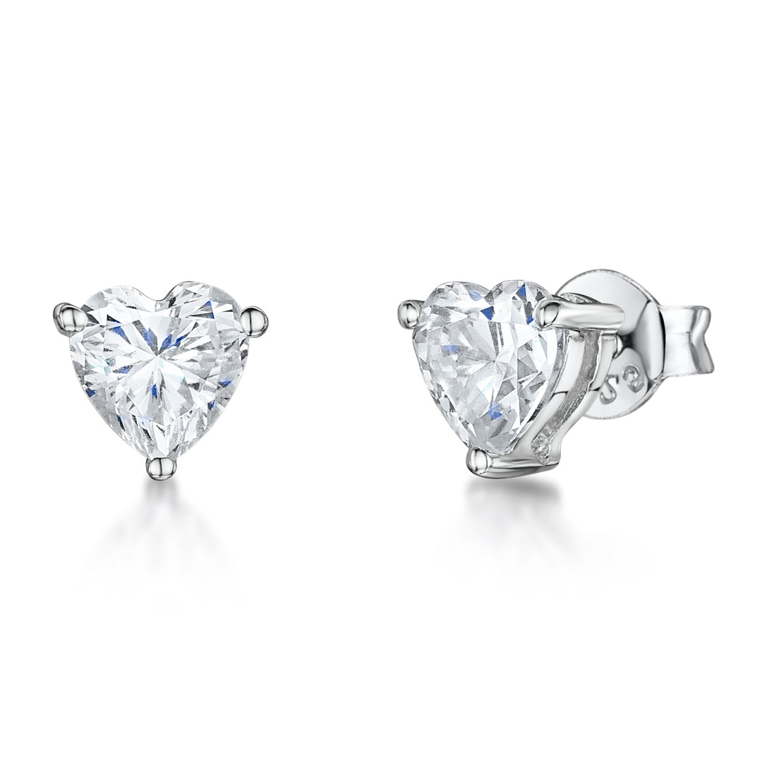 Sterling Silver Heart Solitaire  Stud Cubic Zirconia  Earrings- JOOLS by Jenny Brown