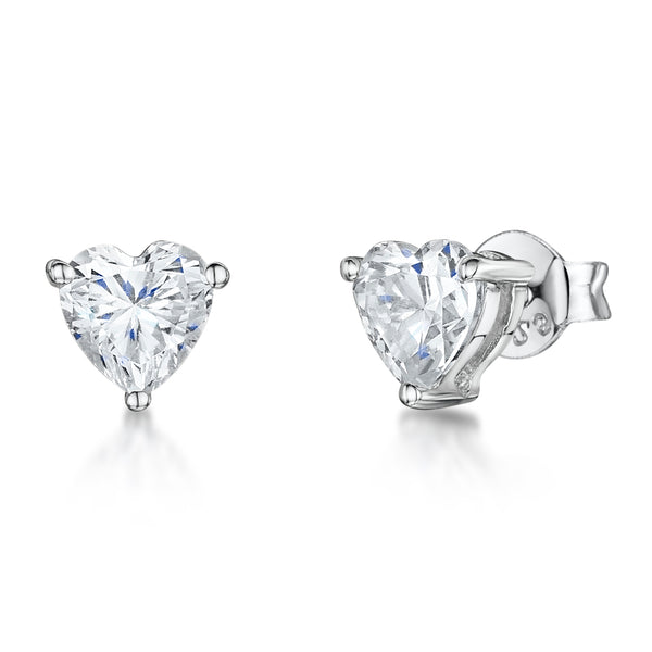 Sterling Silver Heart Solitaire  Stud Cubic Zirconia  Earrings- JOOLS by Jenny Brown
