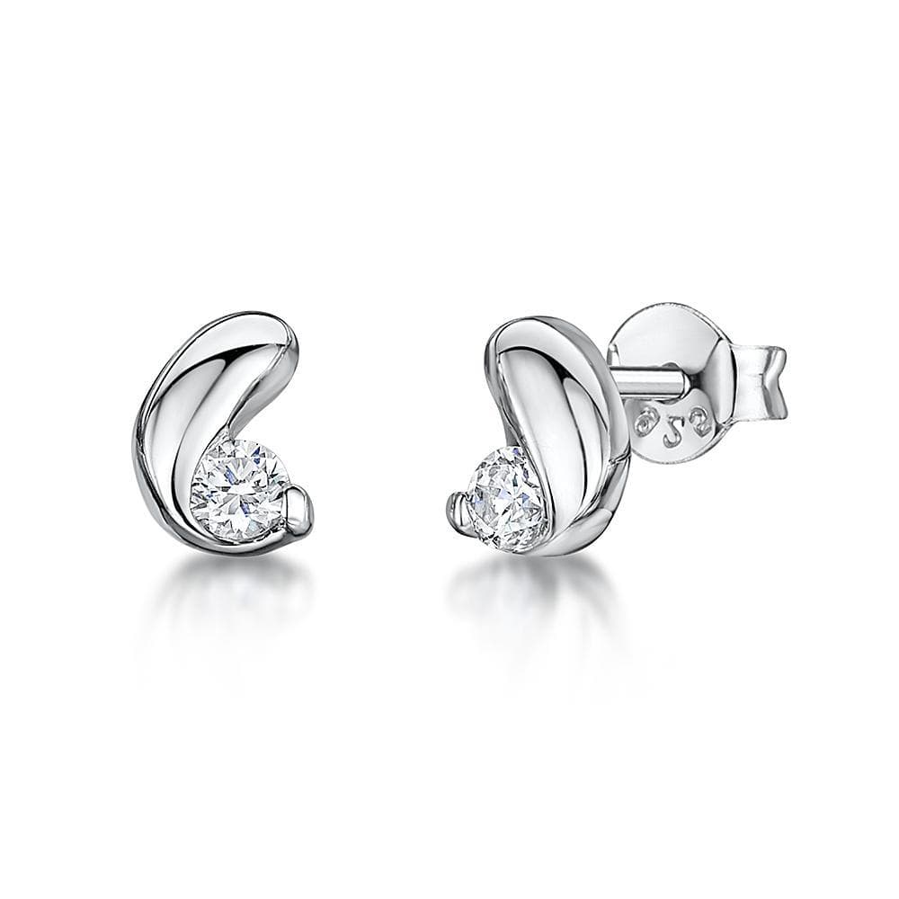 Sterling Silver Stud Earrings Coffee Bean Shape Set With A Cubic Zirconia - JOOLS By Jenny Brown
