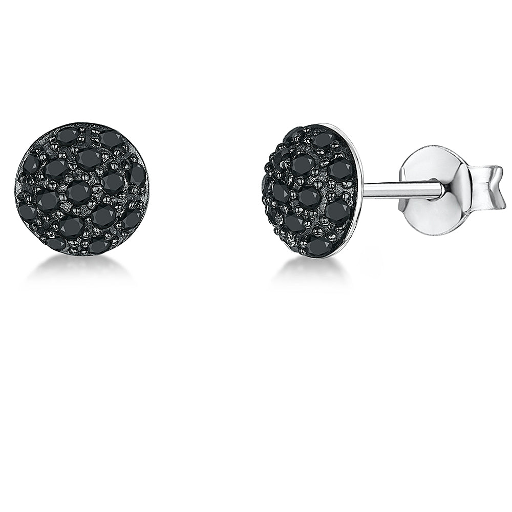 Sterling Silver Round Pave Set Stud Earring Set With With Black Cubic Zirconia Stones JOOLS by Jenny Brown