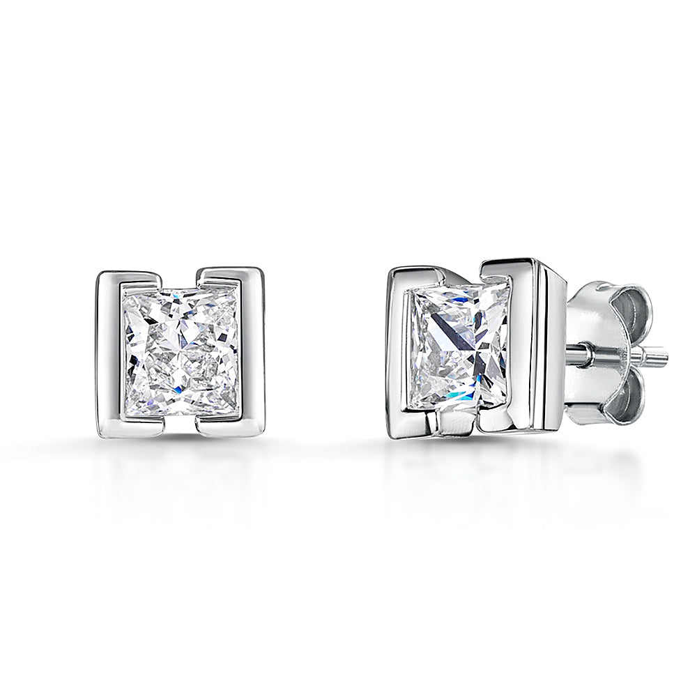 Sterling Silver Square Cubic Zirconia Studs With Chunky Edge-JOOLS by Jenny Brown