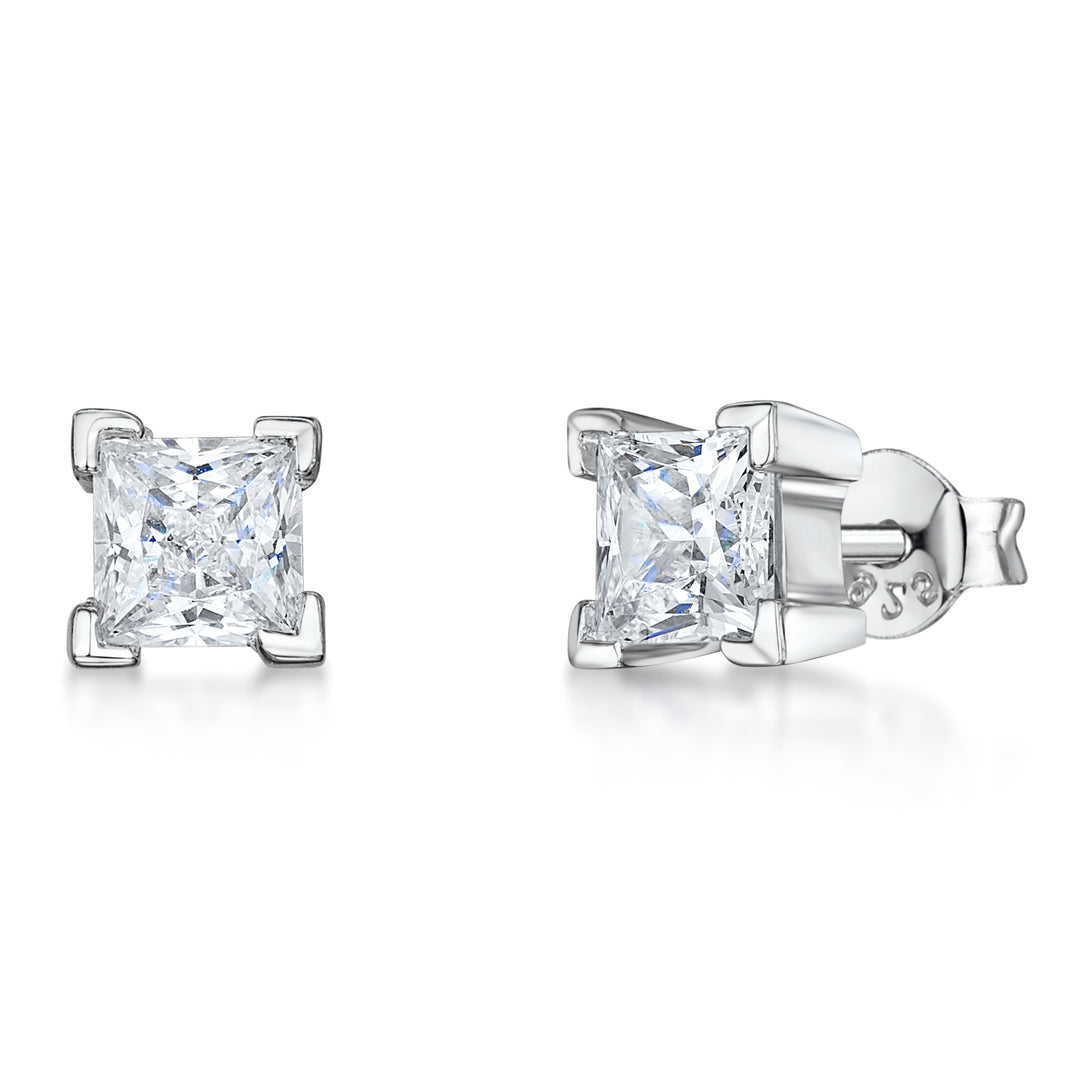 Sterling Silver Stud Earring With Princess Cut Cubic Zirconia In 4 Claw Setting JOOLS by Jenny Brown