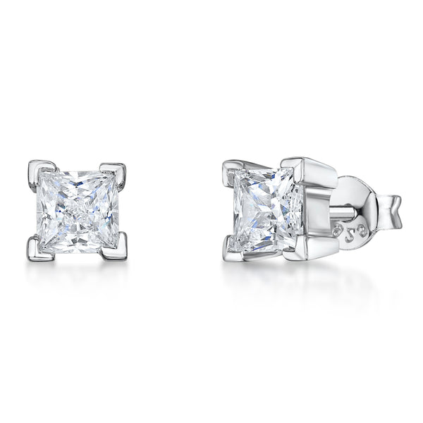 Sterling Silver Stud Earring With Princess Cut Cubic Zirconia In 4 Claw Setting JOOLS by Jenny Brown
