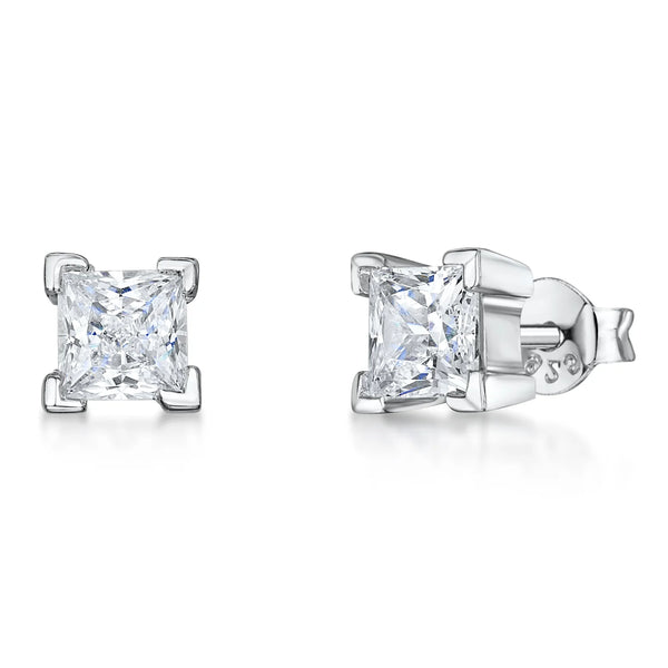 Sterling Silver Stud Earring With Princess Cut Cubic Zirconia In 4 Claw Setting JOOLS by Jenny Brown