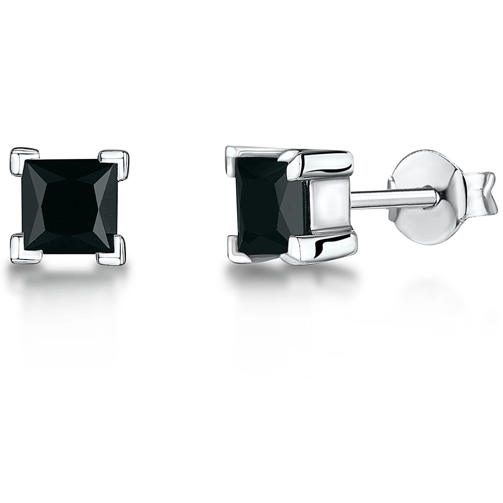Products Sterling Silver Stud Earring With Black Princess Cut Cubic Zirconia In 4 Claw Setting JOOLS by Jenny Brown