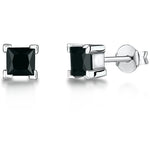 Load image into Gallery viewer, Products Sterling Silver Stud Earring With Black Princess Cut Cubic Zirconia In 4 Claw Setting JOOLS by Jenny Brown
