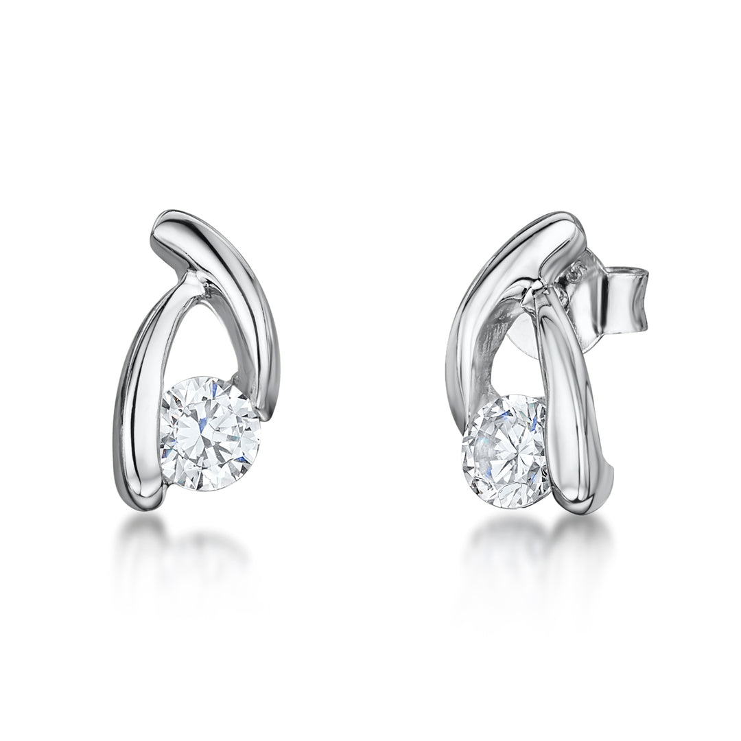 Sterling Silver Wishbone Shaped Stud Earring With Cubic Zirconia JOOLS by Jenny Brown