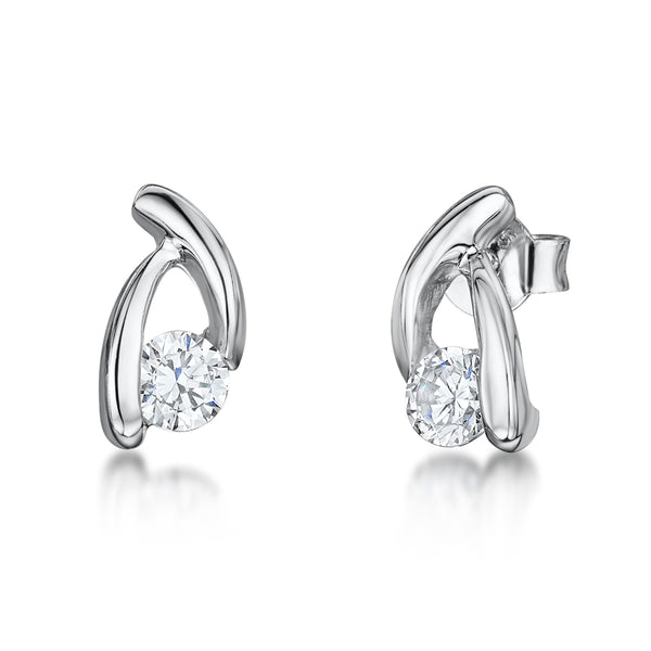Sterling Silver Wishbone Shaped Stud Earring With Cubic Zirconia JOOLS by Jenny Brown