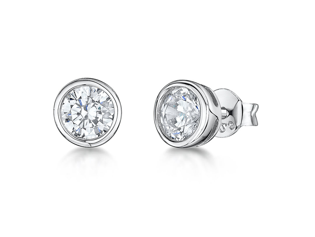 Sterling Silver, Stud Earring With 3mm Cubic Zirconia In A Rubover Setting