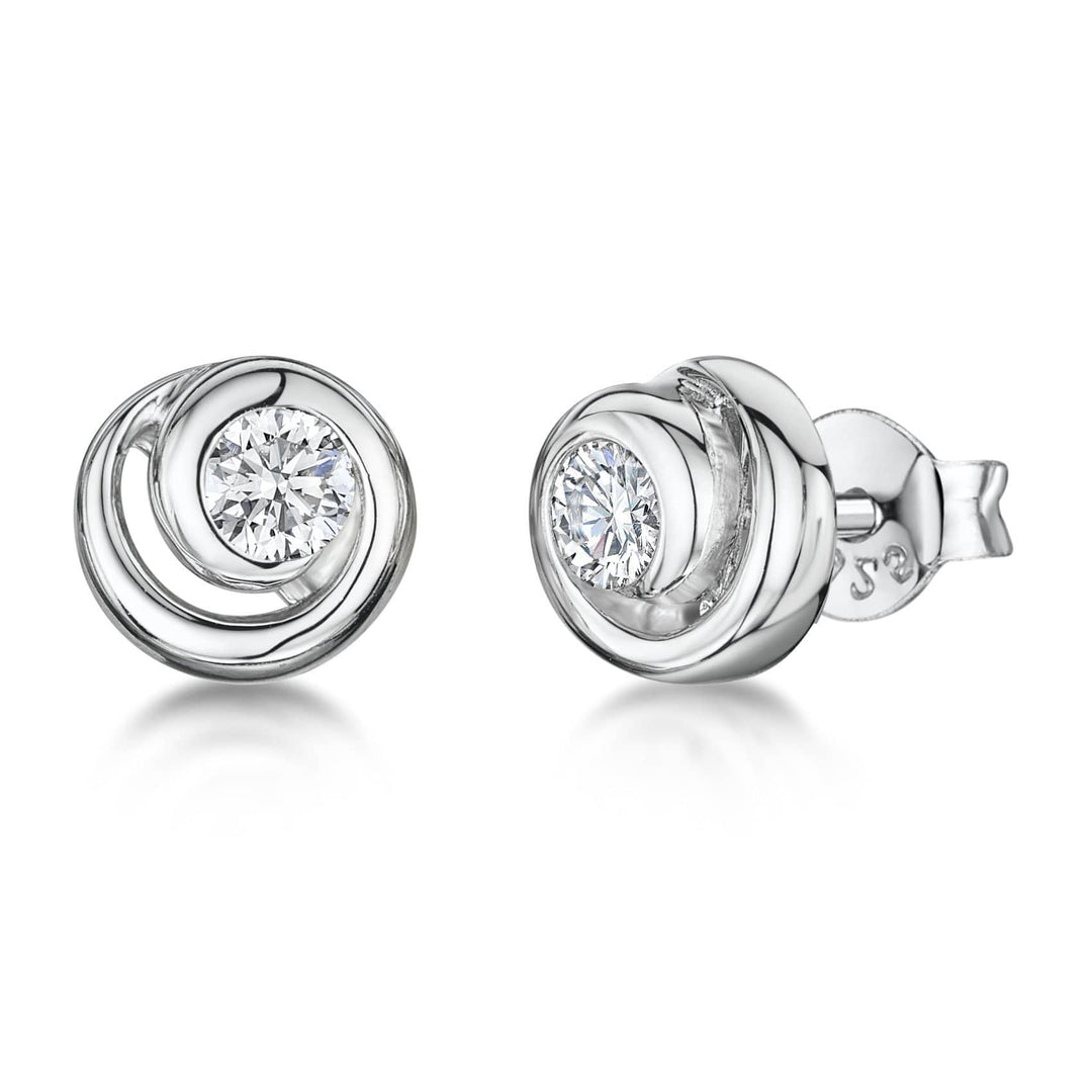 Sterling Silver Swirl Stud  Earrings Set With  Cubic Zirconia Stone Centre - JOOLS By Jenny Brown