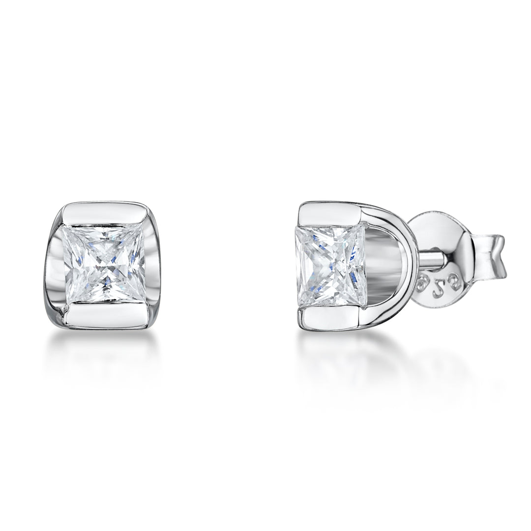 Sterling Silver Stud Earring With Tension Set Princess Cut Cubic Zirconia JOOLS by Jenny Brown