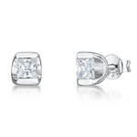 Load image into Gallery viewer, Sterling Silver Stud Earring With Tension Set Princess Cut Cubic Zirconia JOOLS by Jenny Brown
