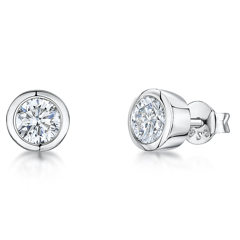 Sterling Silver Cubic Zirconia Rubover Earrings