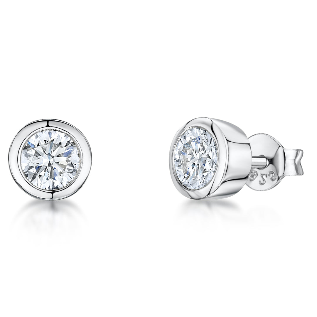 Sterling Silver, Yellow Gold Half Carat Cubic Zirconia Stud Earrings