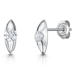 Load image into Gallery viewer, Sterling Silver Earrings Marquise Shaped Stud Earrings-With A Middle Set Single Cubic ZirconiaEarrings - JOOLS By Jenny Brown
