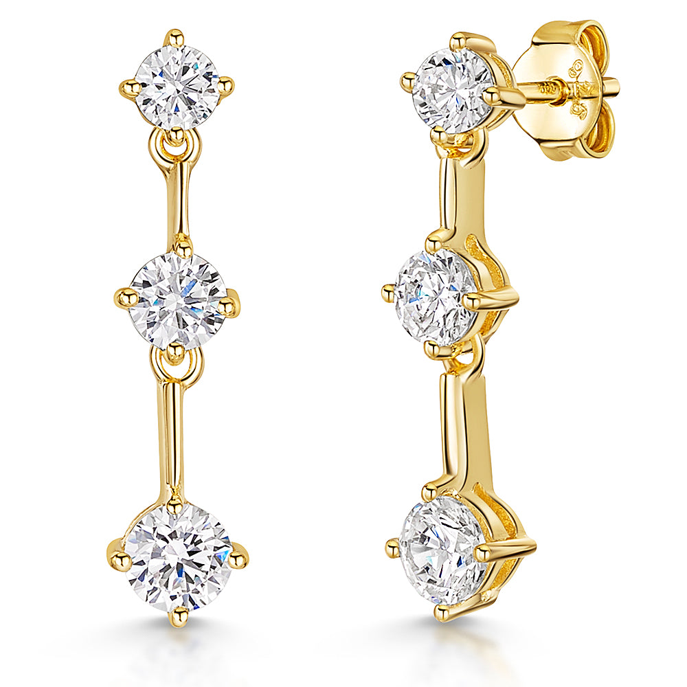  Sterling Silver Yellow  3 Stone Drop Earrings  Set With Cubic Zirconia Stones JOOLS by Jenny Brown