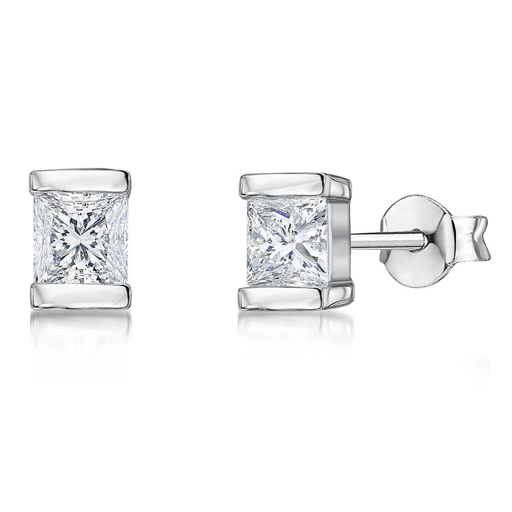 Sterling Silver Stud Earrings- Square CZ Held In Two Silver Bars - JOOLS By Jenny Brown