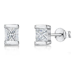 Load image into Gallery viewer, Sterling Silver Stud Earrings- Square CZ Held In Two Silver Bars - JOOLS By Jenny Brown
