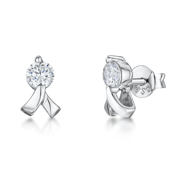Sterling Silver Stud Earrings With Cubic Zirconia Set Above a 'V' Shaped Twist JOOLS by Jenny Brown