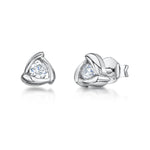 Load image into Gallery viewer, A pair of sterling silver triangle stud earrings with cubic zirconia, rhodium finished, with post and butterfly backing-JOOLS by Jenny Brown
