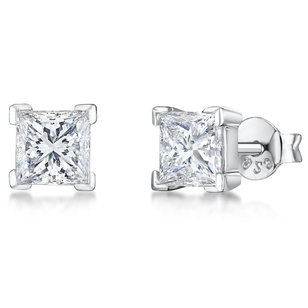 Sterling Silver Square Cubic Zirconia Solitaire Stud Earrings - JOOLS By Jenny Brown
