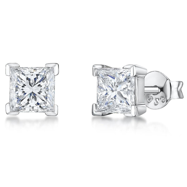 Sterling Silver Square Cubic Zirconia Solitaire Stud Earrings - JOOLS By Jenny Brown